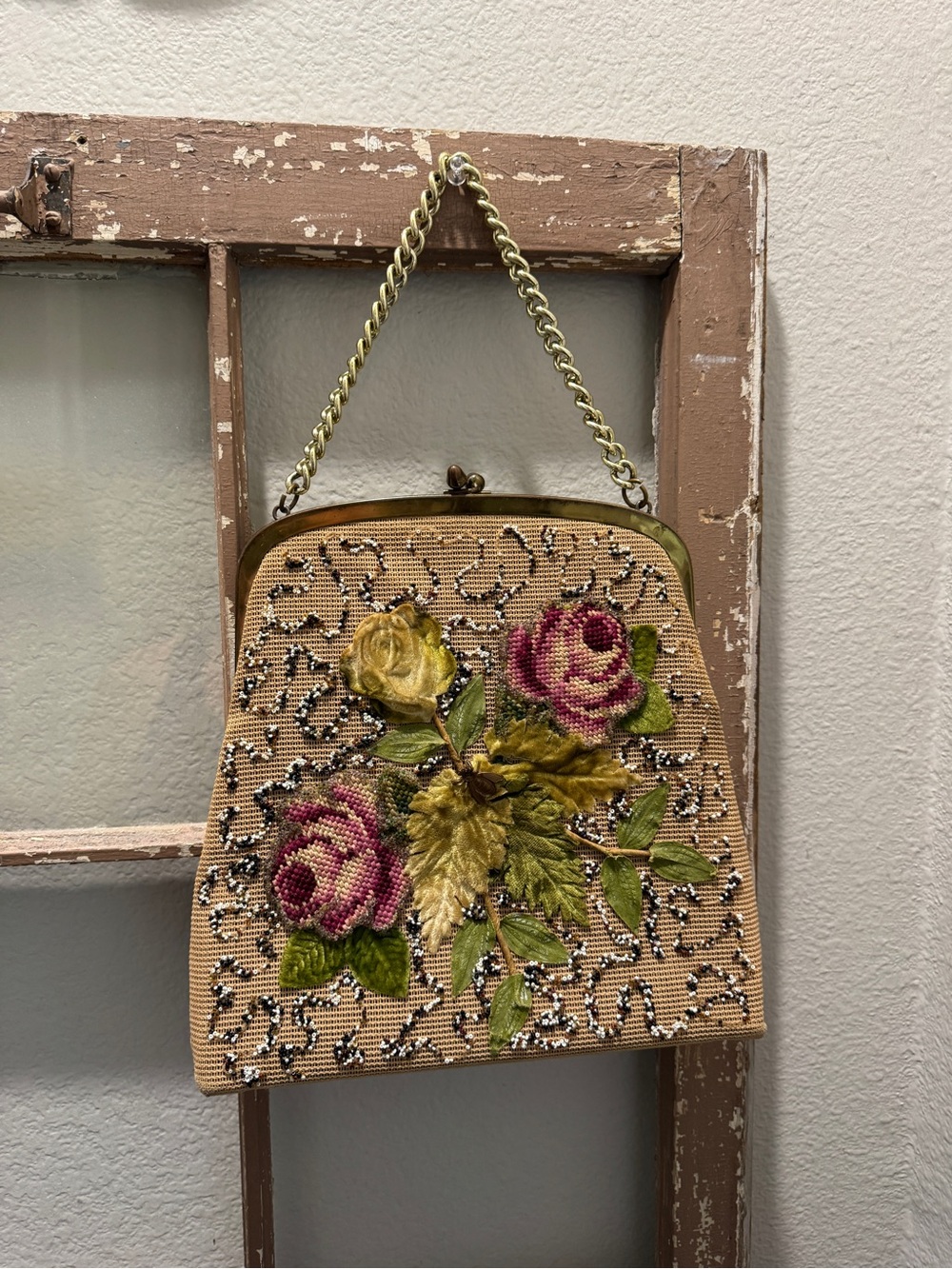 Vintage Jolles Original Tapestry Needlepoint Purse Hand Bag Floral